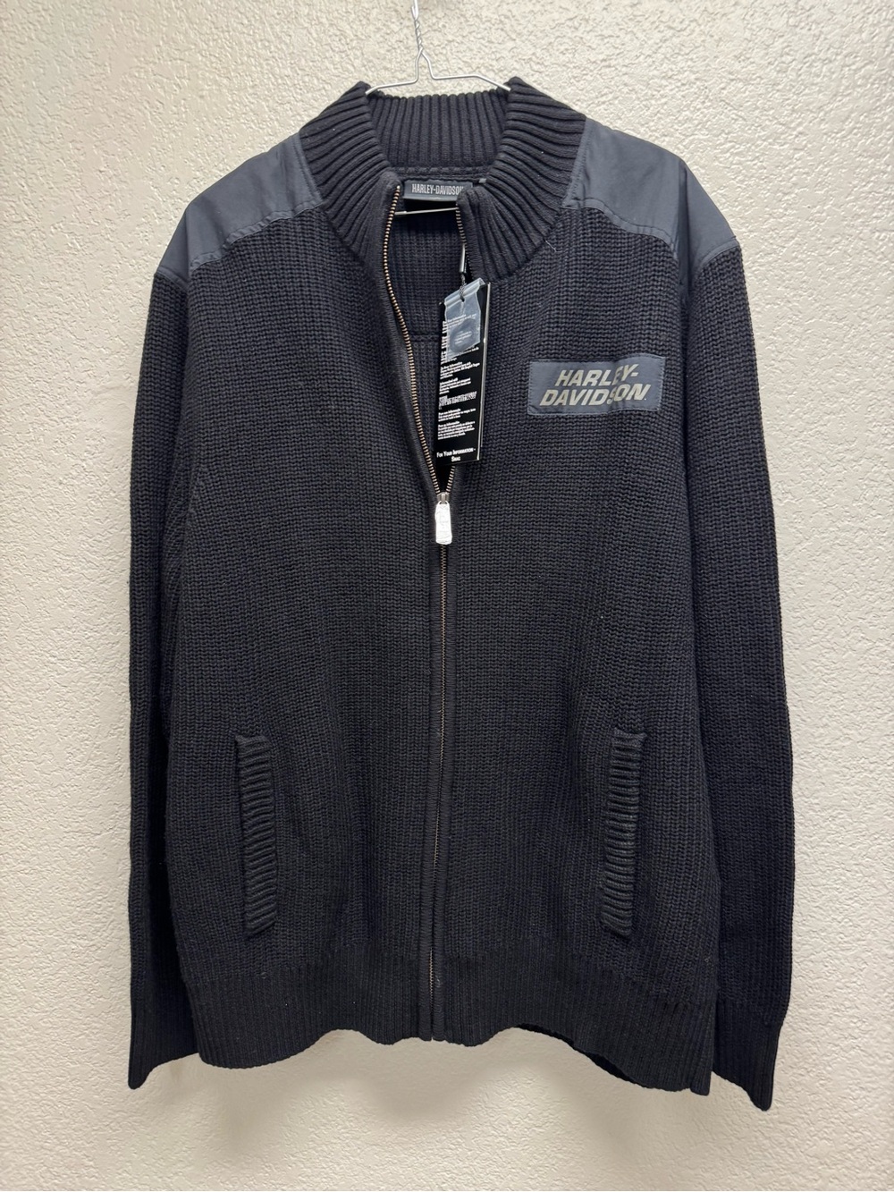 Harley-Davidson Men's Black Full-Zip Knit Sweater XL Pit 26 L 33 NWT MRSP $250